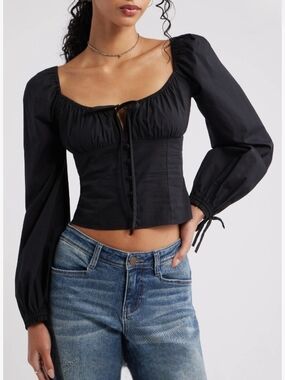 bp Black Long-Sleeve Corset Crop Top